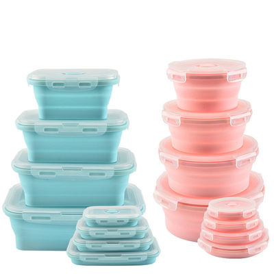 Conjunto de caixa de silicone dobrável dobrável para armazenamento de alimentos seguros em microondas azul