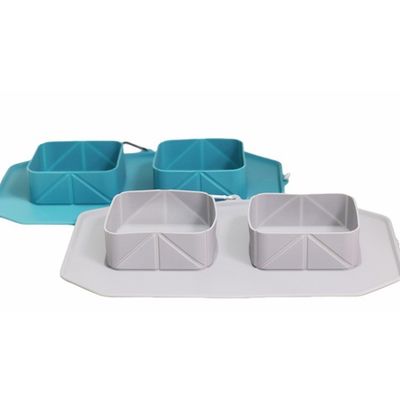 Outdoor Dobragem Double Bowl Pet Viagem Silicone Dog Bowl com Anti-Slip Silicone Mat