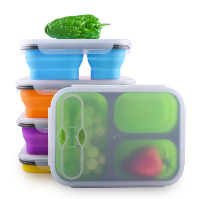 3 Compartimento Crianças Bento à prova de vazamento Recipientes de armazenamento de alimentos reutilizáveis com garfo