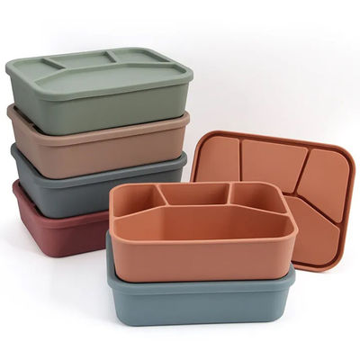 Caixa de almoço de silicone Bento de qualidade alimentar recipiente dobrável com tampa e 4 compartimentos