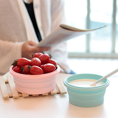 Conjunto de caixa de silicone dobrável dobrável para armazenamento de alimentos seguros em microondas azul