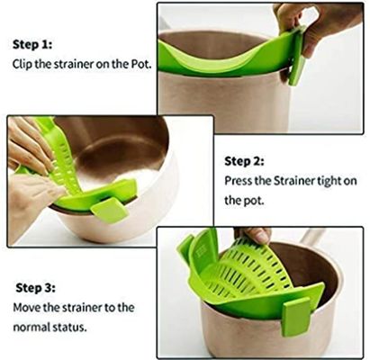 Grampos de silicone ajustáveis O ajuste perfeito para utensílios Tipo filtros de colander e POTS
