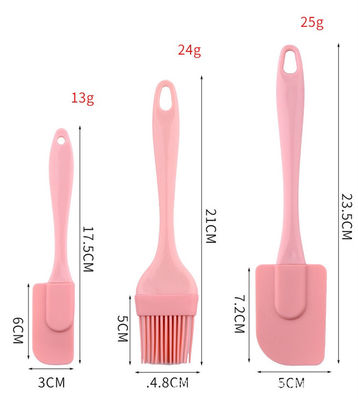Escrava de silicone rosa Set de três peças Espatulas resistentes ao calor Escova de churrasco Ferramentas de panificação