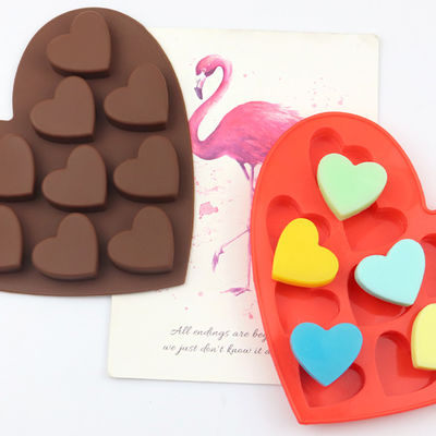 Molde de sabão de silicone vermelho escuro descartável para 10 utensílios de cozinha de chocolate em forma de coração
