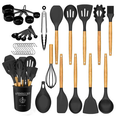 24 peças de manuseio de madeira antiaderente silicone Kitchen Gadget Set com opções personalizadas