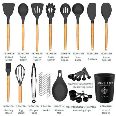 24 peças de manuseio de madeira antiaderente silicone Kitchen Gadget Set com opções personalizadas