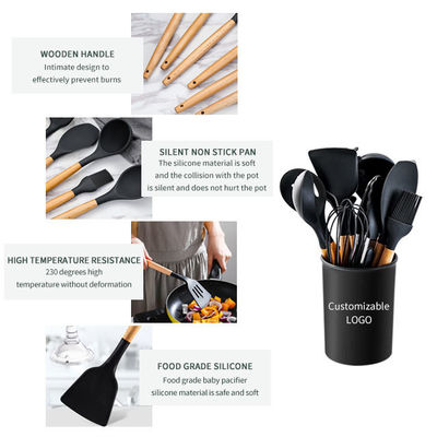 24 peças de manuseio de madeira antiaderente silicone Kitchen Gadget Set com opções personalizadas