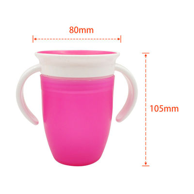 Double Handle Pink Silicone 360 Graus Rotated Baby Learning Drinking Cup para Pequeno
