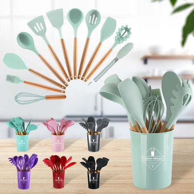 utensílios de cozinha de silicone com alças de madeira 12 peças utensílios de cozinha utensílios de cozinha