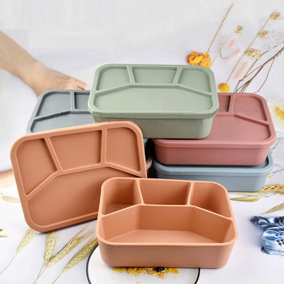 Caixa de almoço de silicone Bento de qualidade alimentar recipiente dobrável com tampa e 4 compartimentos