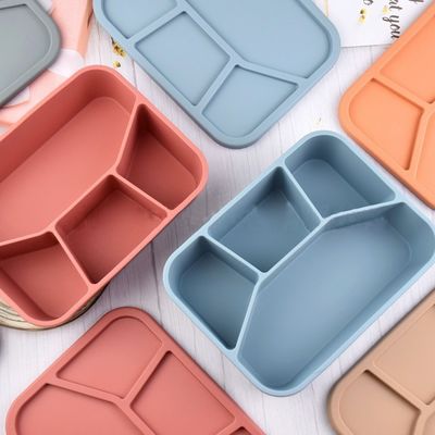 Caixa de almoço de silicone Bento de qualidade alimentar recipiente dobrável com tampa e 4 compartimentos