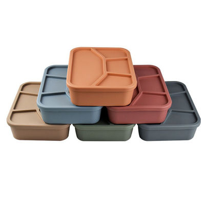 Caixa de almoço de silicone Bento de qualidade alimentar recipiente dobrável com tampa e 4 compartimentos