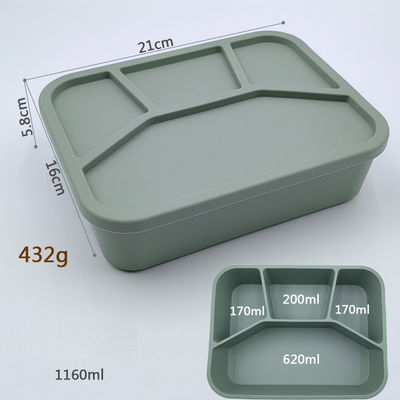 Caixa de almoço de silicone Bento de qualidade alimentar recipiente dobrável com tampa e 4 compartimentos